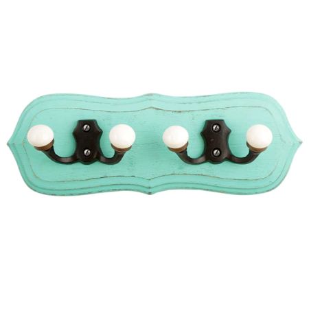 Turquoise Black Double Loop Ceramic Iron Wooden Hooks